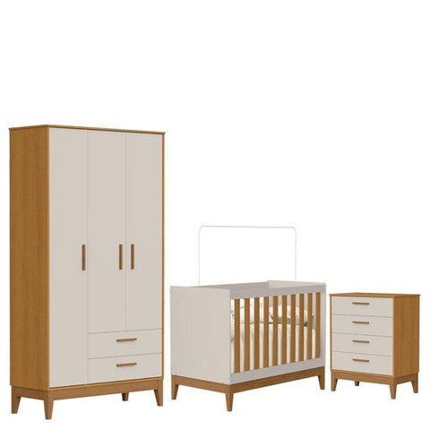 Quarto de Bebê Flip com Cômoda Gaveteiro Areia Acetinado Savana - Reller