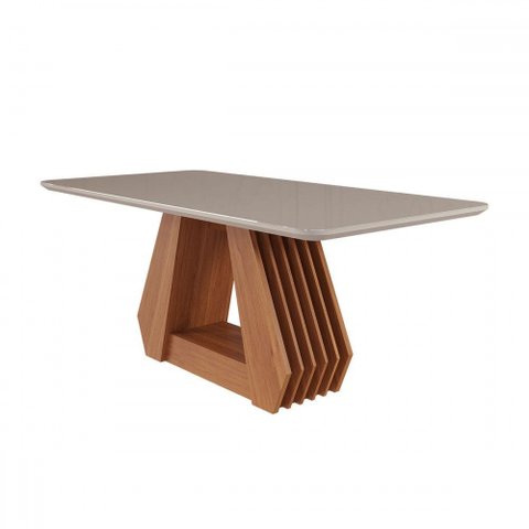 Mesa de Madeira Agata 180 Cm com Vidro Ripado Cinamomo/off White - Cimol