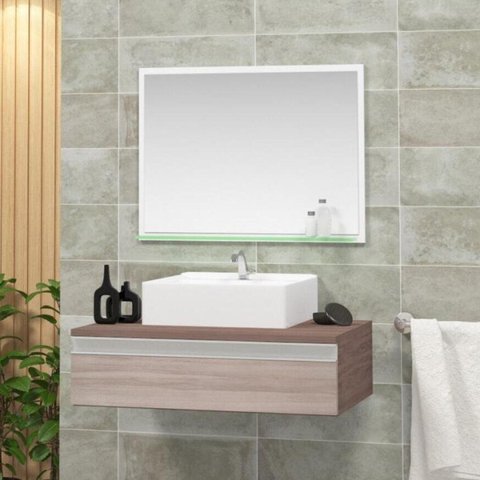 Conjunto para Banheiro Gabinete com Cuba e Espelheira 60cm Safira Marrom/Ciliegio