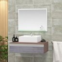 Ver imagem 1 de Conjunto para Banheiro Gabinete com Cuba e Espelheira 60cm Safira Marrom/Rovere