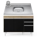 Ver imagem 1 de Balcão Gabinete com Pia Inox 120cm Michigan Castanho/preto - Lumil Lumil Móveis
