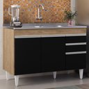 Ver imagem 2 de Balcão Gabinete com Pia Inox 120cm Michigan Castanho/preto - Lumil Lumil Móveis