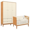 Ver imagem 1 de Berço Americano e Guarda Roupa Unique 3 Portas Freijó Off White Eco Wood - Matic