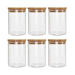 Kit 6 Potes Borossilicato Hermético Tampa Bambu 450ml Class - 1