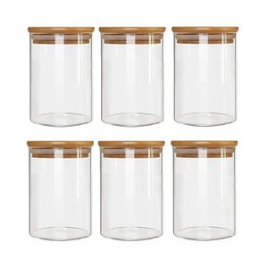 Kit 6 Potes Borossilicato Hermético Tampa Bambu 450ml Class