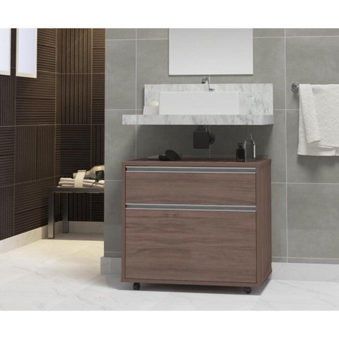 Gabinete para Banheiro com Rodízio 60cm 2 Gavetas Safira Inferior Marrom/Rústico