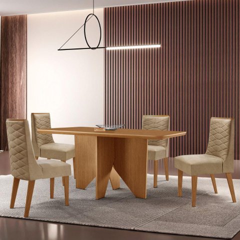 Mesa Evora 120 Mdf Canto Copo e com 4 Cadeiras Safira Turim 07-naturalle-naturalle