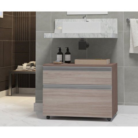 Gabinete para Banheiro com Rodízio 80cm 2 Gavetas Safira Inferior Marrom/Ciliegio