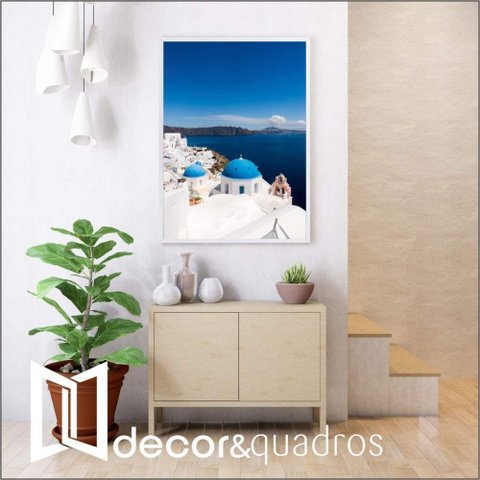Quadro Ilha De Santorini 60x90 Cm Vidro Impresso