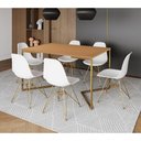 Ver imagem 1 de Mesa Jantar Industrial Retangular 137X90Cm Canela Base V Com 6 Cadeiras Brancas Base Do Cor: Canela