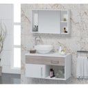 Ver imagem 1 de Conjunto Gabinete para Banheiro com Cuba e Espelheira Stilo Branco/Ciliegio