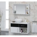 Ver imagem 1 de Conjunto Gabinete para Banheiro com Cuba e Espelheira Stilo Branco/Preto