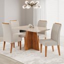 Ver imagem 1 de Conjunto Sala de Jantar 120 x 77,8cm Tampo com Vidro e 4 Cadeiras Tannat Yescasa Bege/Mel/Off White