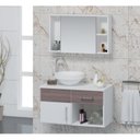 Ver imagem 1 de Conjunto Gabinete para Banheiro com Cuba e Espelheira Stilo Branco/Rústico