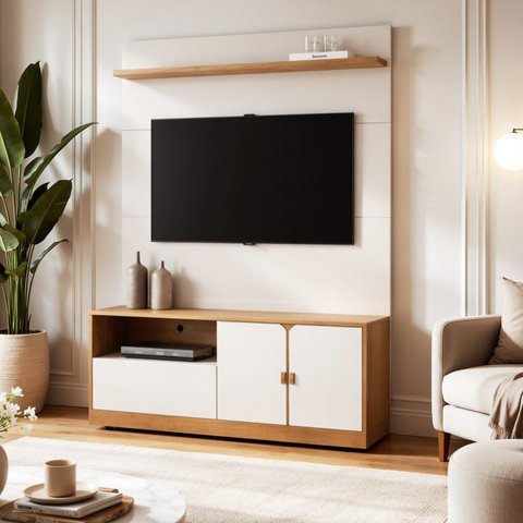 Estante Home para Tv 55 Polegadas e Nicho Monza Bege Cinamomo/Off White