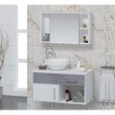 Ver imagem 1 de Conjunto Gabinete para Banheiro com Cuba e Espelheira Stilo Branco/Rovere