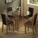 Ver imagem 1 de Conjunto Sala de Jantar Madesa Nanda Mesa Tampo de Vidro Redondo 4 Cadeiras - Rustic/preto