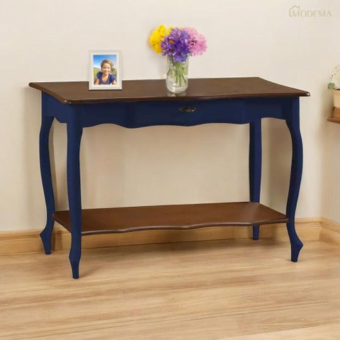 Aparador para Sala com Pés Luis Xv Gaveta e Prateleira 1019p Linz Móveis - Azul Petróleo/imbuia