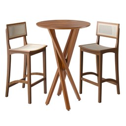 Conjunto Bistro Caribe com 2 Banquetas Karina Pés em Madeira Maciça Premium Sacada Pub Cor Bege - 1