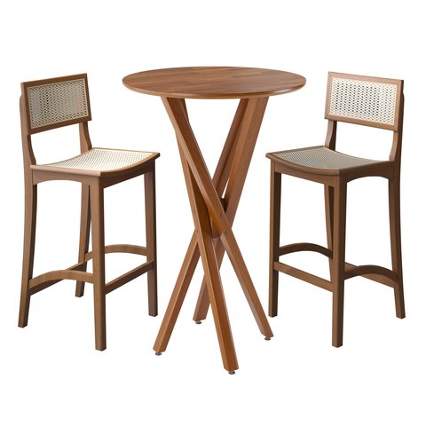 Conjunto Bistro Caribe com 2 Banquetas Karina Pés em Madeira Maciça Premium Sacada Pub Cor Bege