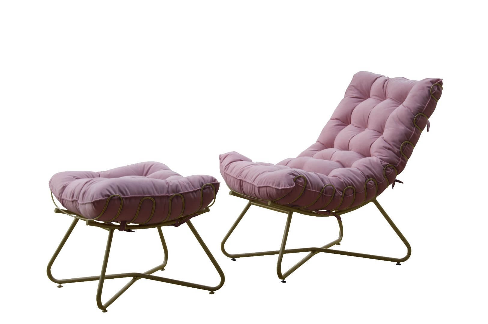 Poltrona Costela Decorativa e Puff EVA Dourado - Suede Rose - 1