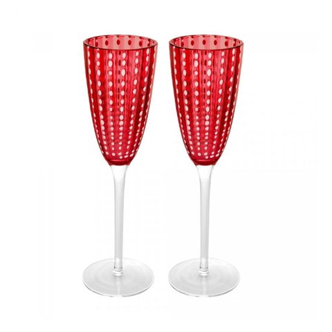 Conjunto 2 Tacas de Champagne de Vidro Orquidea Vermelho 200ml