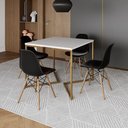Ver imagem 1 de Mesa Jantar Industrial Quadrada 90Cm Branca Base V Dourada Com 4 Cadeiras Madeira Preta Cor: Branco