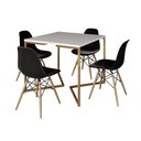 Ver imagem 6 de Mesa Jantar Industrial Quadrada 90Cm Branca Base V Dourada Com 4 Cadeiras Madeira Preta Cor: Branco