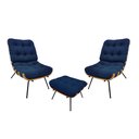 Ver imagem 1 de Kit 02 Poltronas e 01 Puff Costela Suede Azul Marinho