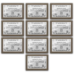 Kit 10 Certificados Diplomas A4 com Tela de Acetato e MDF - Moldura Madeira