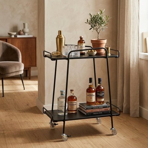 Carrinho Multiuso em Metal Organizador para Sala e Cozinha Leck Preto