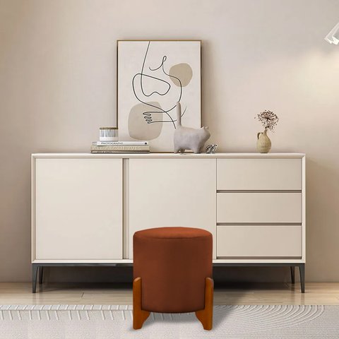 Puff Principe Thor Tecido Veludo Pes de Madeira:terracota