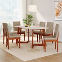 Ver imagem 1 de Conjunto Sala de Jantar Califórnia 6 Lugares Retangular Madeira Maciça Dakota Off White Caramelo/Camurça/Off
