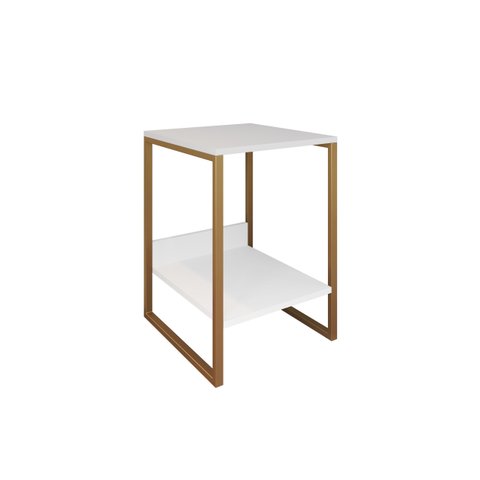 Mesa Cabeceira Industrial Tókio Base Ferro Dourado Tampo Branco