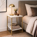 Ver imagem 1 de Mesa de Cabeceira Cama Lateral para Quarto Base Ferro Dourado Tampo Branco