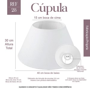 Cúpula Abajur Luminária Cônica 30x15x40cm de Tecido Algodão Soquete Nacional Cor Branco Ref 28