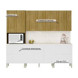 Armário de Cozinha Completa 11 Portas 4 Gavetas com Balcão Art - Freijó/artico/cp Riscatto Freij - 5