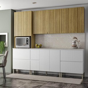 Armário de Cozinha Completa 11 Portas 4 Gavetas com Balcão Art - Freijó/artico/cp Riscatto Freij