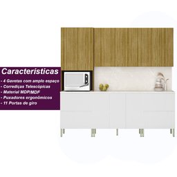Armário de Cozinha Completa 11 Portas 4 Gavetas com Balcão Art - Freijó/artico/cp Riscatto Freij - 6