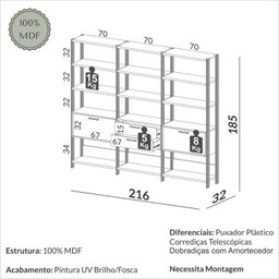 Estantes para Livros 3 Unidades 100% Mdf Dalla - 3