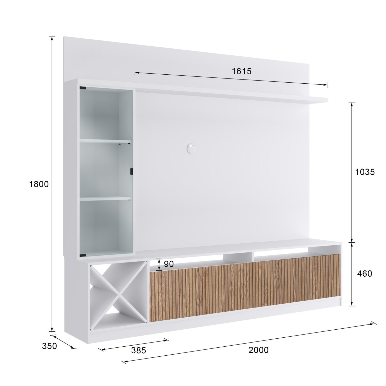 Rack com Impressão Ripada e Painel para TV até 60 Polegadas com Cristaleira e Adega Capri  - 3