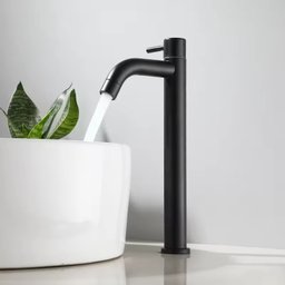 Torneira Alta Bica Clean Lavabo/ Banheiro Aço Preto Fosco - 1