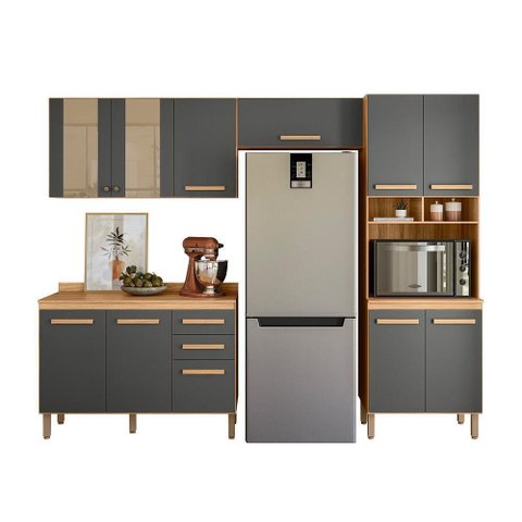 Cozinha Modulada Intenza Nubia 4 Peças Freijó/chumbo - Nicioli