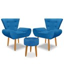 Ver imagem 2 de Kit 2 Poltrona Emilia +puff Redondo Decorativo:azul Turquesa