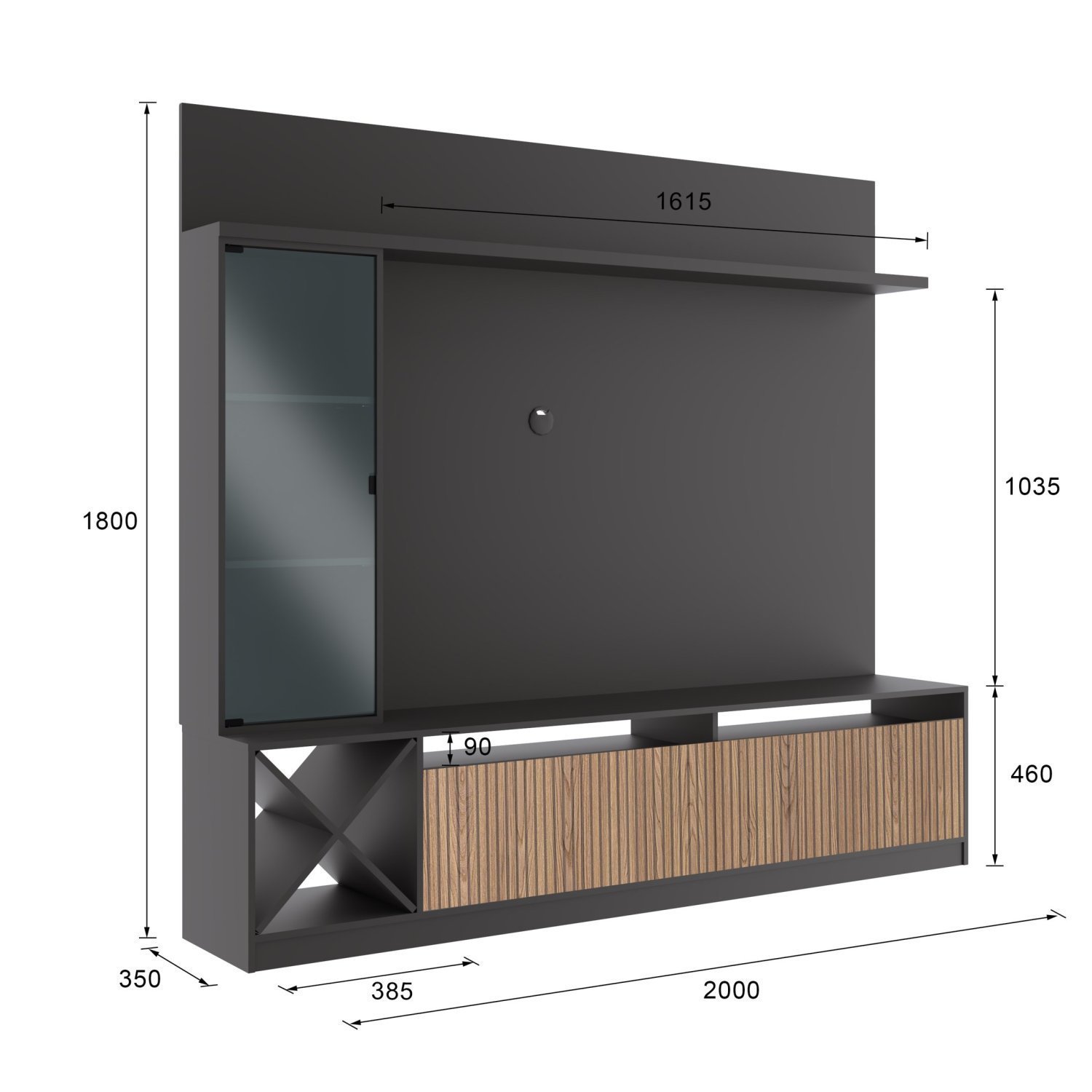 Rack Impressão Ripado com Painel para TV até 60 Polegadas Adega e Cristaleira Capri  - 3