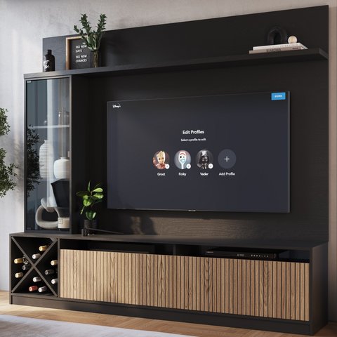 Rack Impressão Ripado com Painel para TV até 60 Polegadas 149,5cmx200cm Adega e Cristaleira Capri