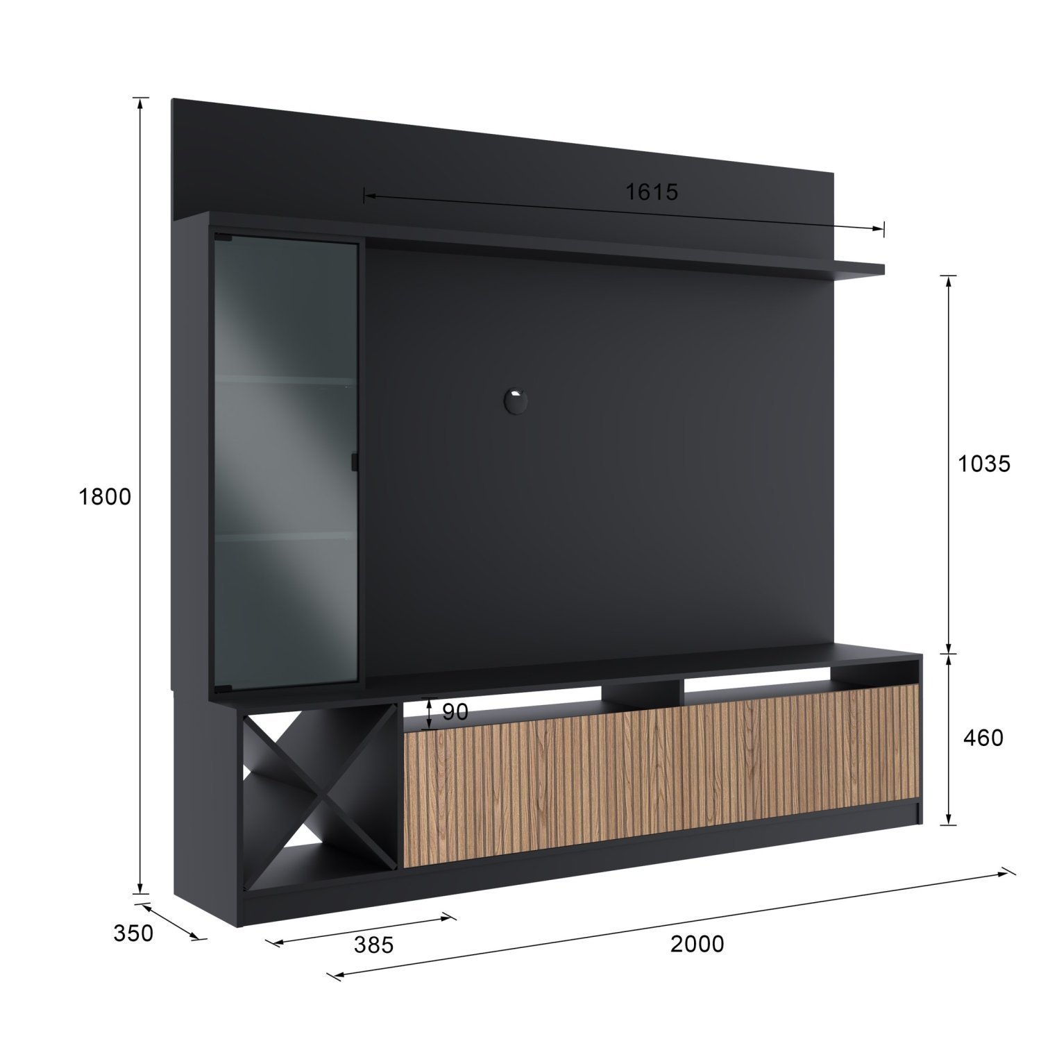 Rack Impressão Ripado com Painel para TV até 60 Polegadas Adega e Cristaleira Capri  - 3