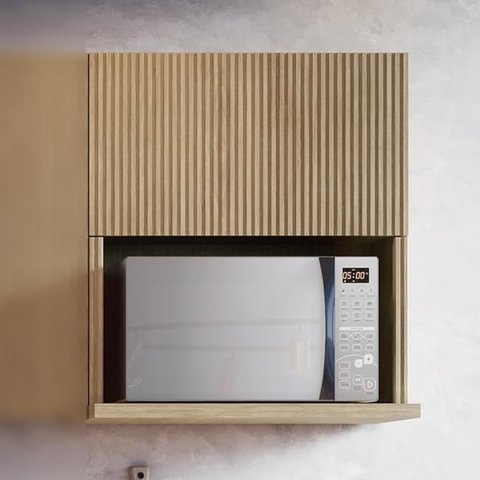 Armário Aéreo Modular Rainha Ripado Nesher MDF com 1 Porta Basculante Marrom