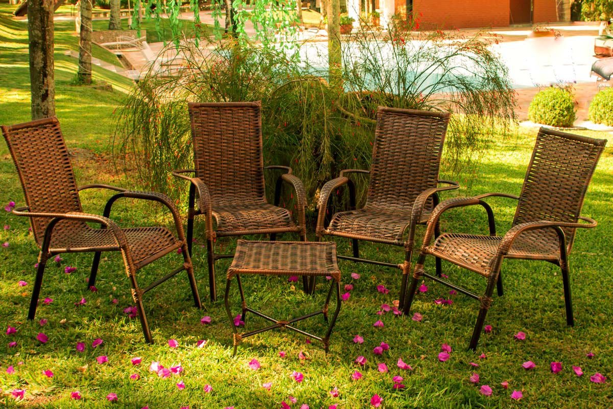 Conjunto 4 Cadeiras Para Varanda, Área Externa, Gourmet E Jardim - Marrom