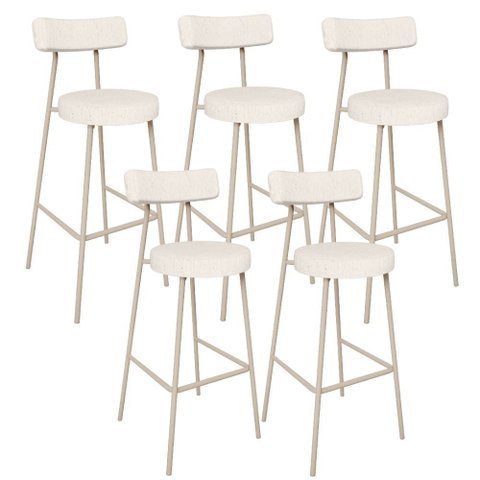 Kit 05 Banquetas Alta Bar Cozinha Sala de Jantar Aço Milão Arena L02 Linho Cru - Lyam Decor